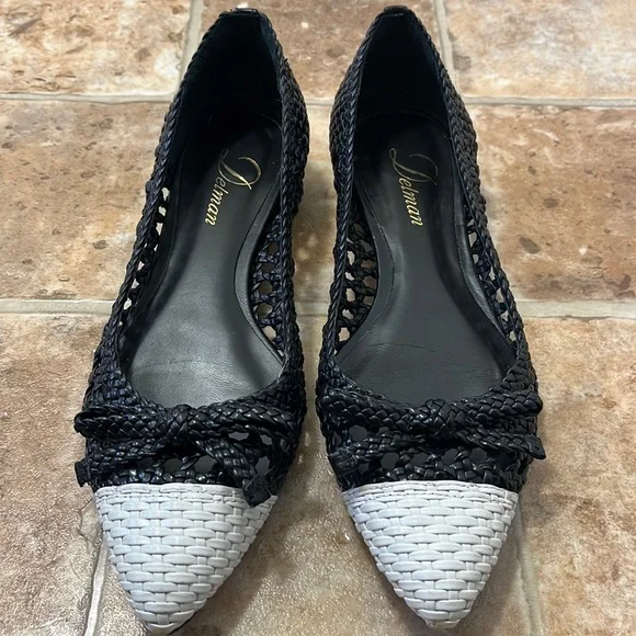 Delman Shana Woven Leather Flats with bow detail size 7 pin up feminine - Picture 2 of 12